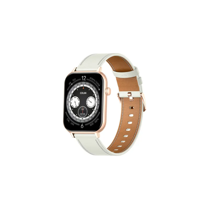 COLMI C28 Smartwatch in Gold with a White Leather Strap